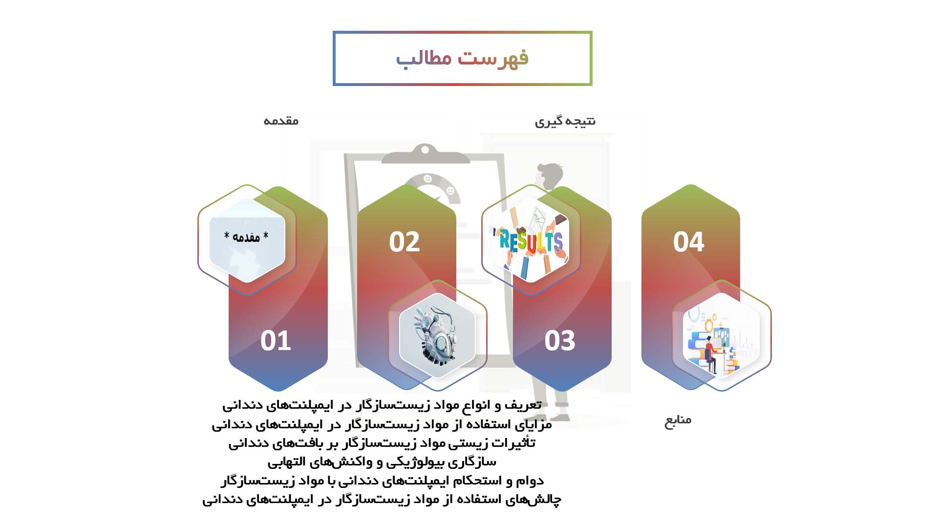 پاورپوینت در مورد تأثیرات مواد زیست‌سازگار در ایمپلنت‌های دندانی